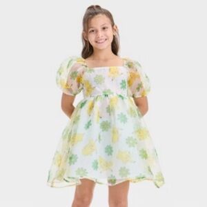 NWT Girls' Pikachu Organza Puff Sleeve Dress - Ivory (My25)